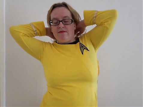 Star Trek Cosplay Commander Haley Playing with Striptease in Knee High Boots